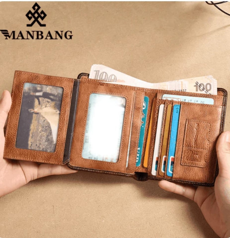 Carteira Masculina de couro antifurto RFID - MangBang com rastreador + Brinde EXCLUSIVO.